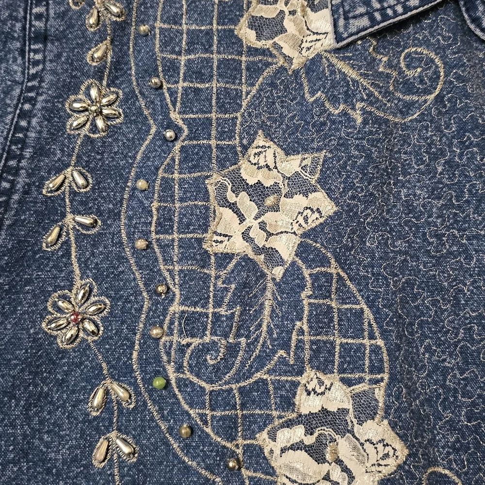 Blue Denim Shirt with White Embroidery - Picture 3 of 4